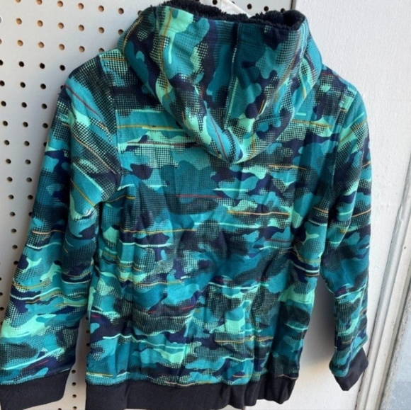 Lands' End Reversible Sherpa Fleece Hoodie, Spade Blue Camo NWT - Picture 2 of 3